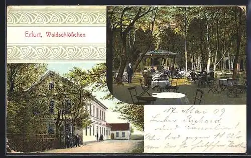 AK Erfurt, Das Café Waldschlösschen mit Gartenwirtschaft