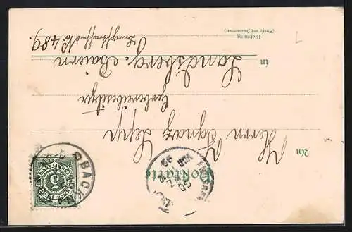 Lithographie Backnang, Hotel zur Post, Obere Marktstrasse, Schloss Kathrinenhof