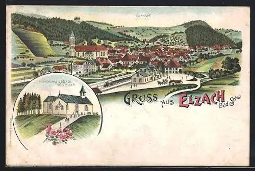 Lithographie Elzach /Bad. Schw., Kirche auf dem Hörnleberg, Totalansicht