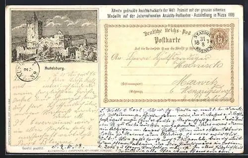 AK Abbildung der ältesten gedruckten Ansichts-Postkarte der Welt von 1874