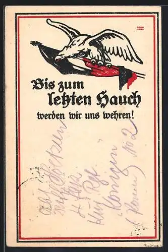 Künstler-AK sign. Lucien Bernhard: Reichsadler trägt dir Reichsflagge, Propaganda 1. Weltkrieg