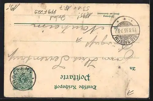 Vorläufer-Lithographie Brocken, 1895, Gasthaus und Aussichtsturm, Hexenaltar und Teufelskanzel, Ganzsache