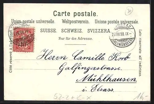 Künstler-AK Künzli Nr. 5014: Zürich, Zürichsee & Glärnisch (Vreneli's Gärtli) Berg mit Gesicht / Berggesichter