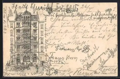 Vorläufer-Lithographie Berlin, 1895, Gasthaus zum Spaten, Friedrichstrasse 172