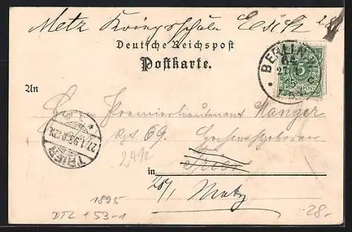 Vorläufer-Lithographie Berlin, 1895, Gasthaus zum Spaten, Friedrichstrasse 172
