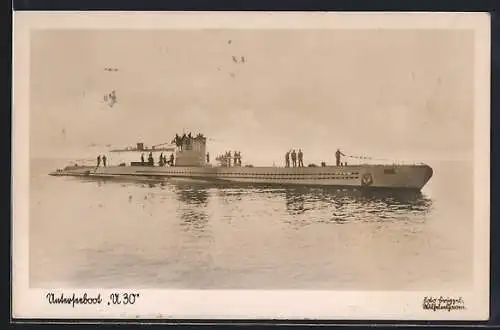 AK Unterseeboot U 30, Kriegsmarine, Matrosen an Deck