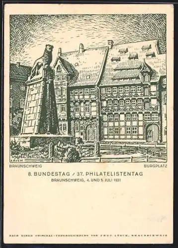 Künstler-AK Braunschweig, 3. Philiatelistischer Kongress 1931, Burgplatz, Ganzsache