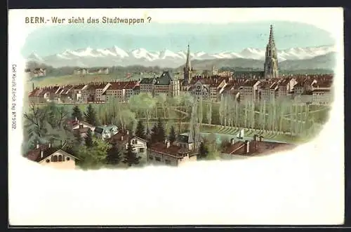 Lithographie Bern, Ortsansicht mit Stadtwappen