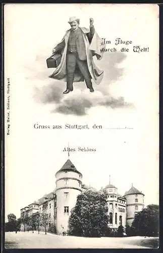 AK Stuttgart, Fliegender Herr über dem alten Schloss