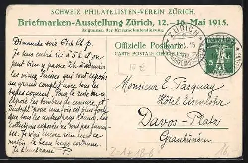 AK Zürich, Briefmarken-Ausstellung 1915, aus Przemysl nach Zürich adressierte Fliegerpostkarte