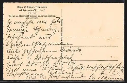 AK Misdroy, Pension Haus Zillmann-Traumann, Willi-Ahrens-Strasse 1-2