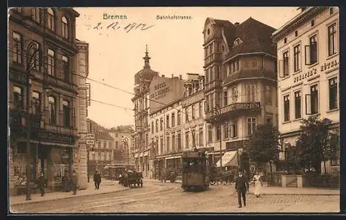 AK Bremen, Strassenbahn in der Bahnhofs-Strasse