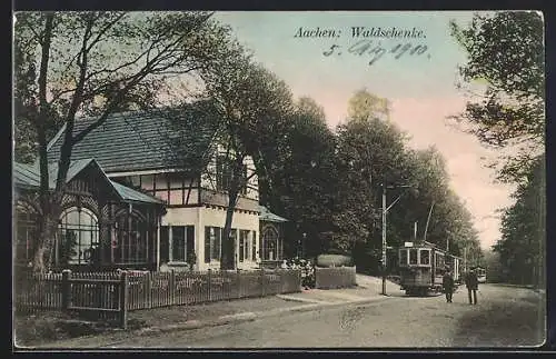 AK Aachen, Gasthaus Waldschenke, Strassenbahn