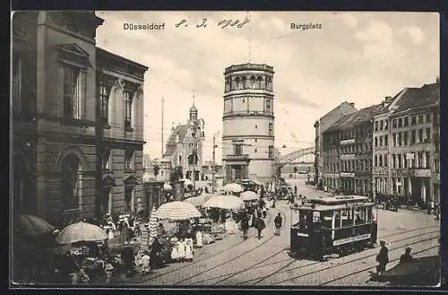 AK Düsseldorf, Strassenbahn am Burgplatz