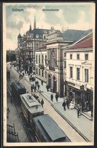 AK Solingen, Strassenbahn am Mühlenplätzchen