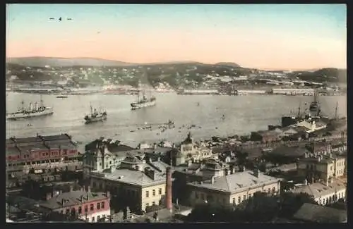 Panorama-AK 6 Karten Vladivostock, Stadtpanorama aus der Vogelschau