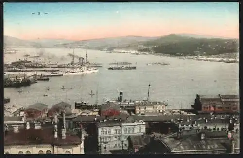 Panorama-AK 6 Karten Vladivostock, Stadtpanorama aus der Vogelschau