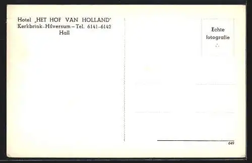 AK Hilversum, Hotel Het Hof van Holland Kerkbrink-Hall