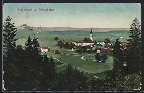 AK Pischelsdorf bei Mattighofen, Ortsansicht von einen Berg aus