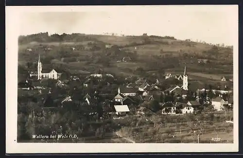 AK Wallern bei Wels, Ortsansicht von einen Berg aus