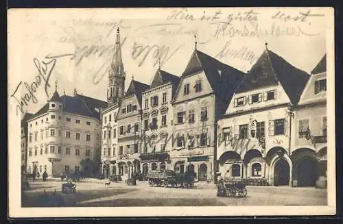 AK Steyr a./Enns, Hauptplatz mit Gasthaus und Kutsche