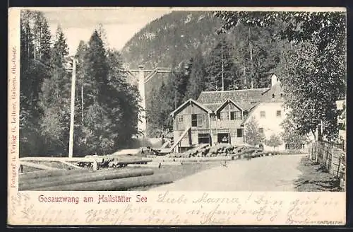 AK Gosauzwang am Hallstätter See, Blick zum Sägewerk