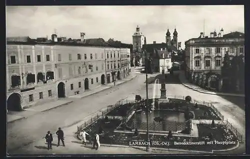 AK Lambach /Ob.-Oe., Benediktinerstift mit Hauptplatz