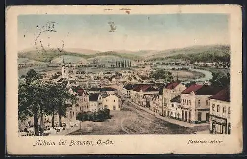 Künstler-AK Altheim bei Braunau, Panorama der Gemeinde