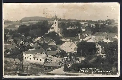 AK St. Georgen a. d. Gusen, Teilansicht mit Brücke und Kirche