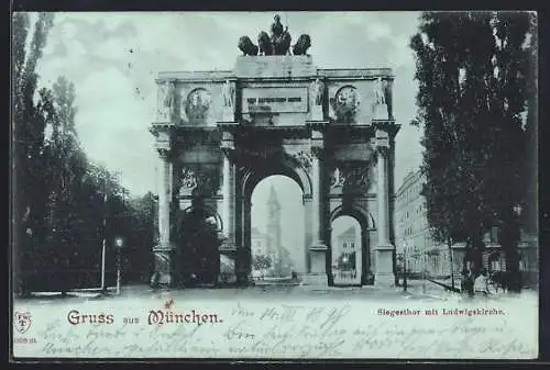 AK München, Siegesthor mit Ludwigskirche