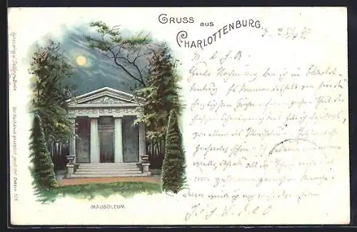 Lithographie Berlin-Charlottenburg, Mausoleum bei Vollmond