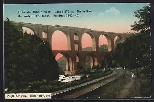 AK Jocketa /Vogtl. Schweiz, Blick zur Eisenbahn auf der Elstertalbrücke