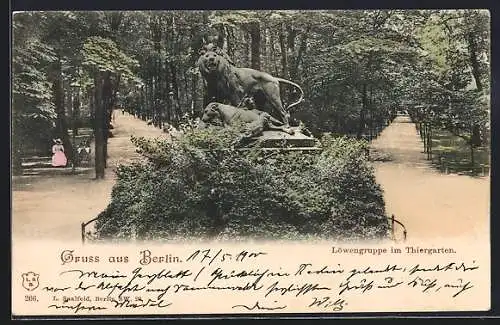 AK Berlin-Tiergarten, Löwengruppe im Thiergarten