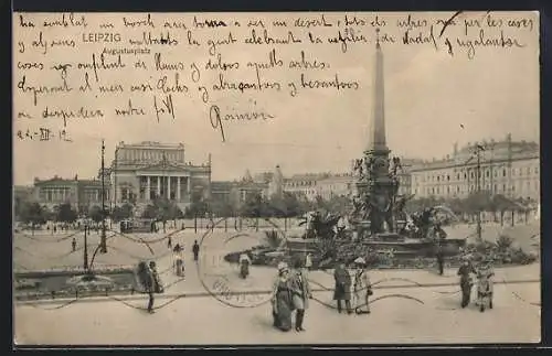 AK Leipzig, Blick auf den Augustusplatz mit Strassenbahn