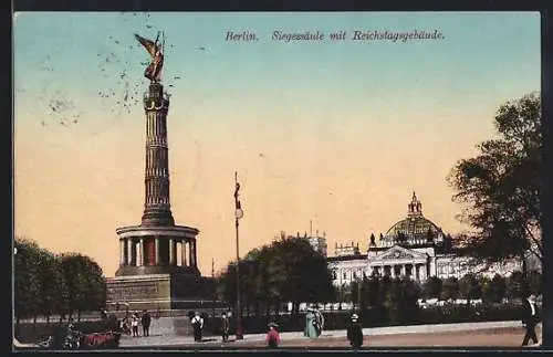 AK Berlin-Tiergarten, Siegessäule mit Reichstagsgebäude