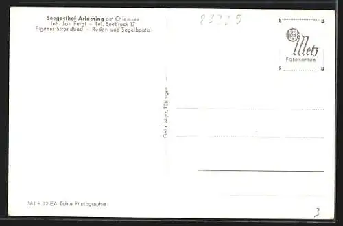 AK Arlaching am Chiemsee, Seegasthof mit eigenem Strandbad, Ruder- und Segelboote
