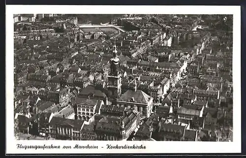 AK Mannheim, Konkordienkirche vom Flugzeug aus