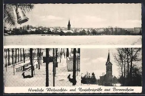 AK Bermersheim, Ortsansicht, Kirche und Rehe