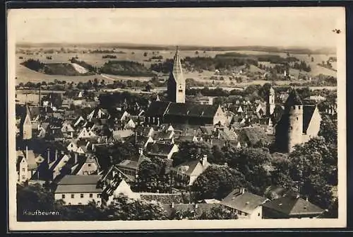 AK Kaufbeuren, Ortsansicht mit Kirche im Mittelpunkt