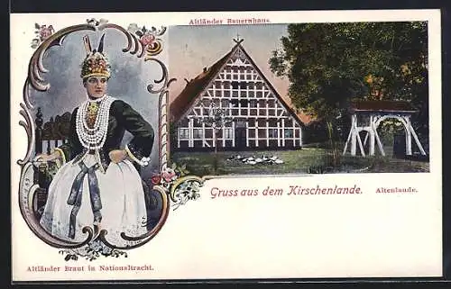 AK Altenlande, Kirschenlande, Altländer Bauernhaus, Altländer Braut in Nationaltracht