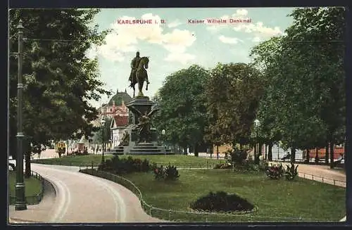 AK Karlsruhe i. B., Kaiser Wilhelm Denkmal