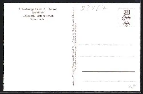 AK Garmisch-Partenkirchen, Speisesaal im Erholungsheim St. Josef