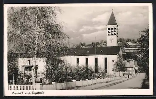 AK Hemsbach a. d. Bergstrasse, Blick zur Kirche