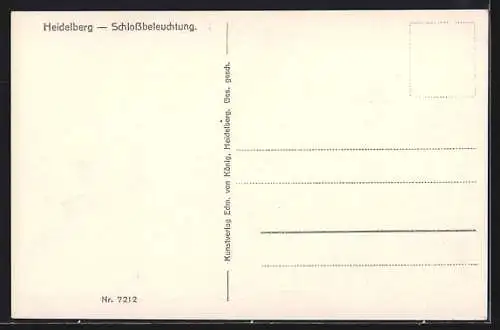 AK Heidelberg, Schloss in der Nacht mit Beleuchtung