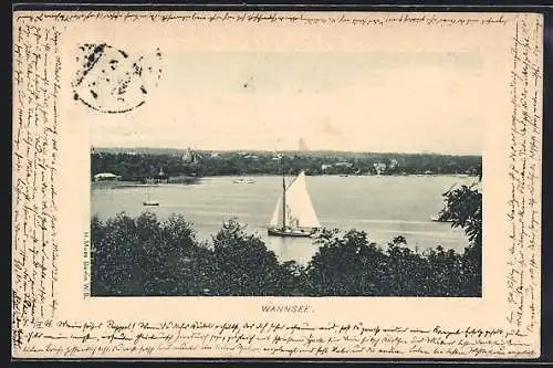 AK Berlin-Wannsee, Segelboot auf dem See