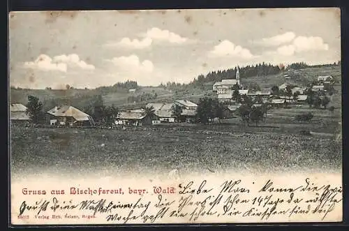 AK Bischofsreut /Bayr. Wald, Teilansicht mit Kirche