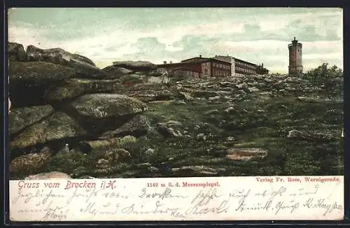 AK Brocken i. H., Brockenhotel und Aussichtsturm