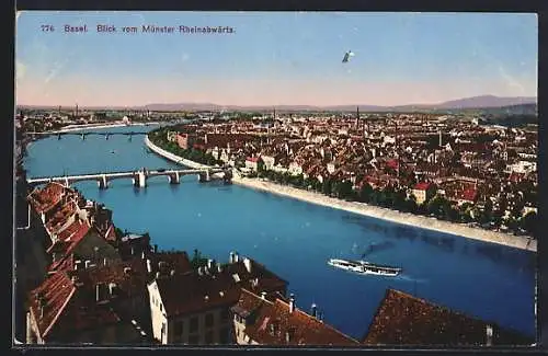 AK Basel, Blick vom Münster Rheinabwärts