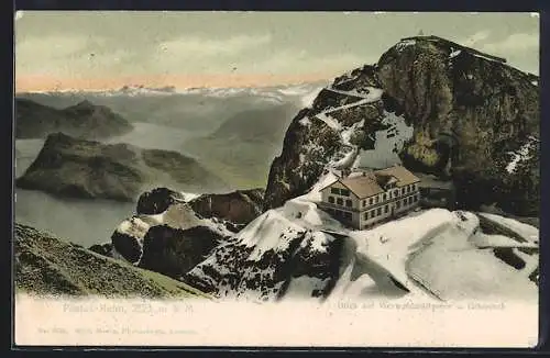 AK Pilatus-Kulm, Ortsansicht mit Blick auf Vierwaldstättersee und Glärnisch aus der Vogelschau