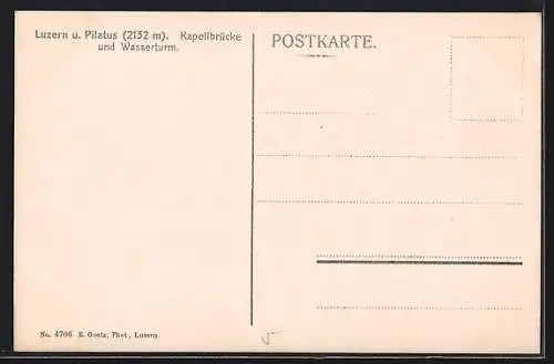 AK Luzern, Kapellbrücke mit Wasserturm & Pilatus